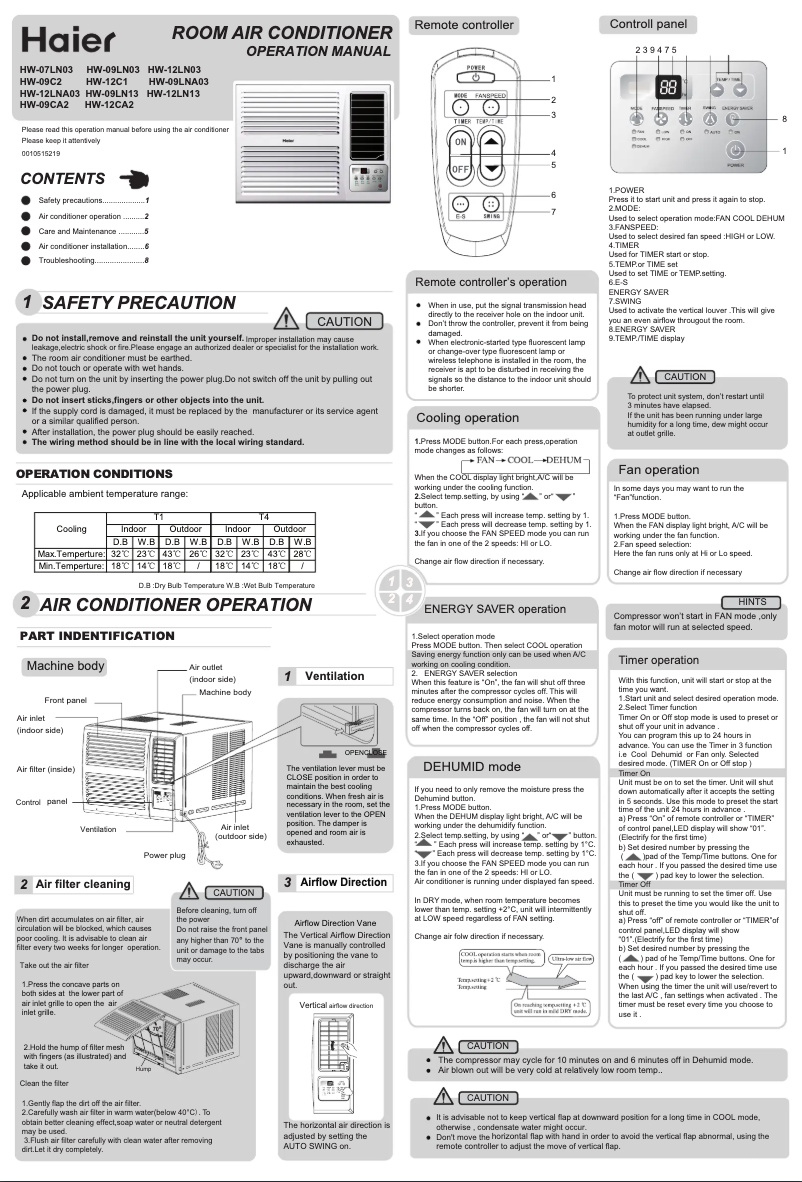 Page 1 of the manual User Manual Haier HW-12LN13