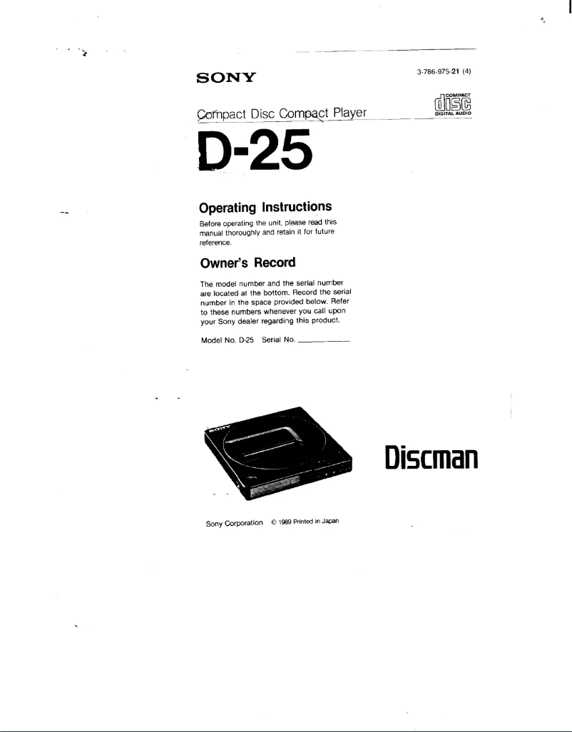First page image of the manual for Discman D-25