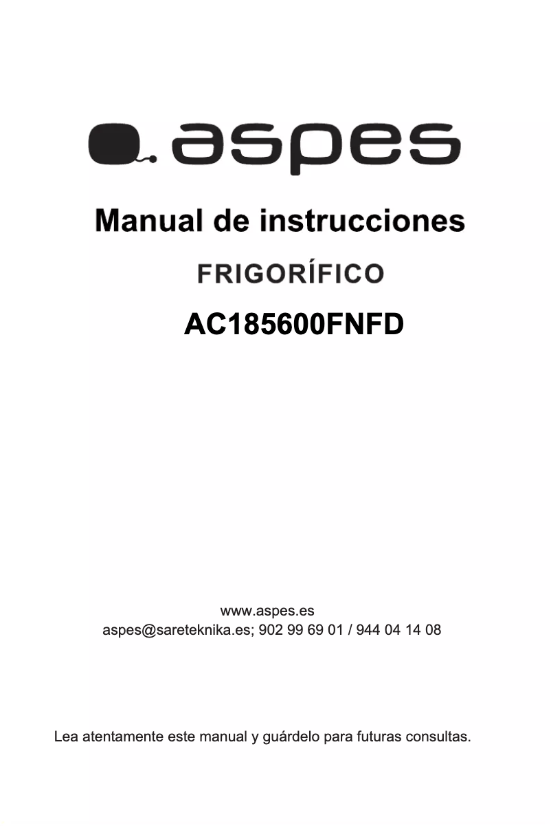 First page image of the manual for AC185600FNFD