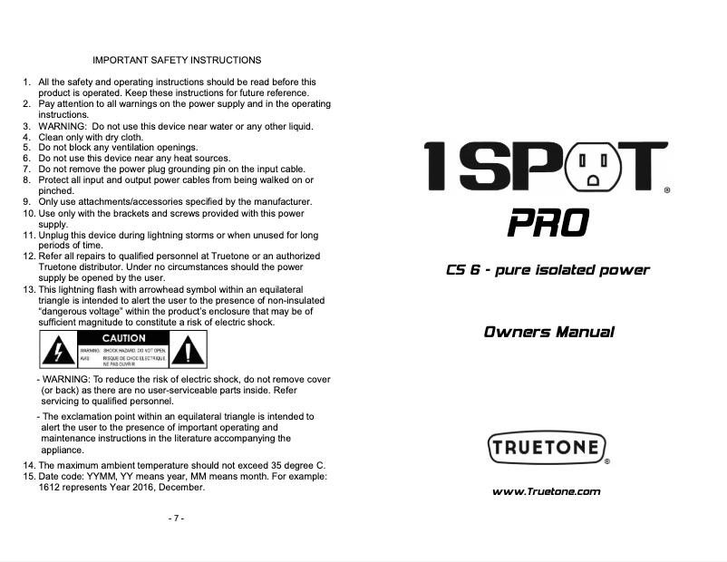First page image of the manual for 1 Spot Pro CS6