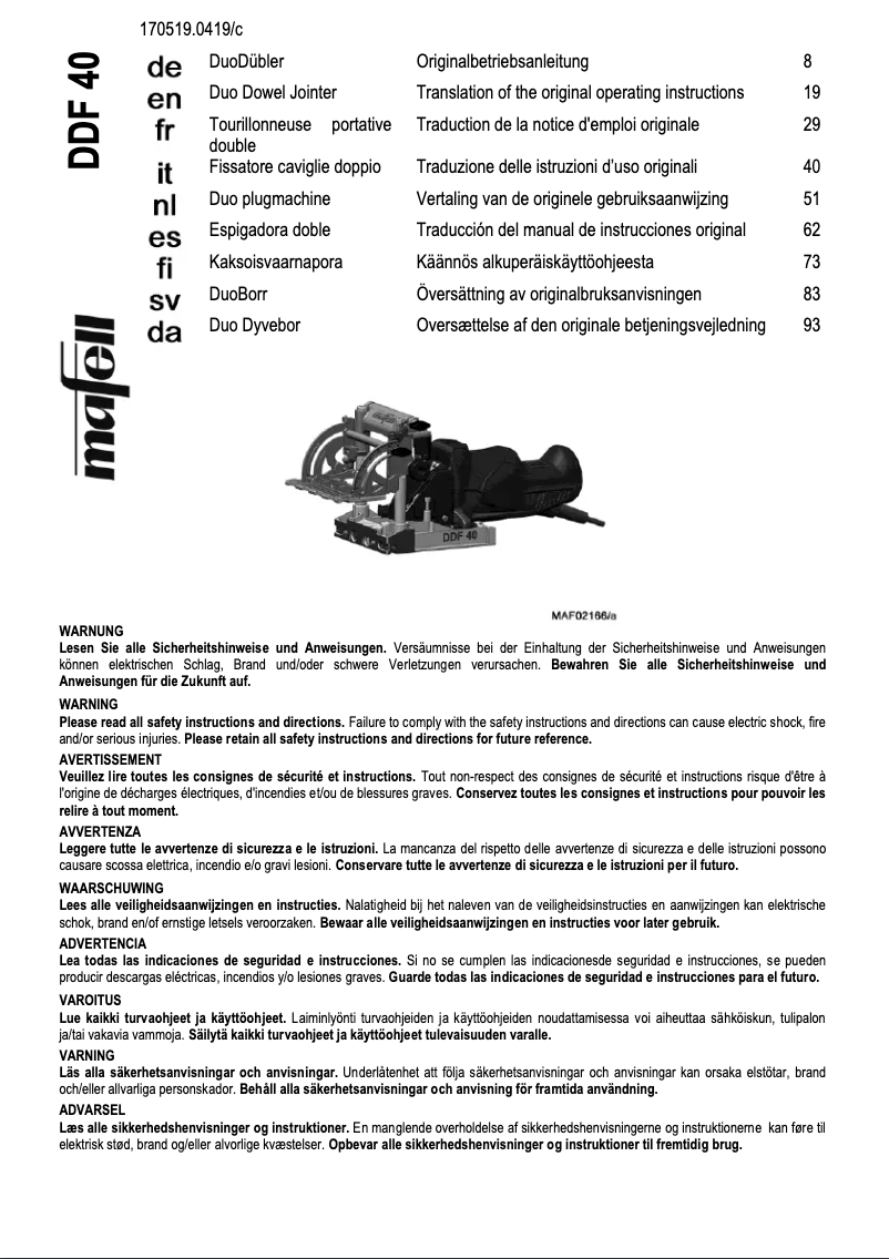 Page 1 of the manual User Manual Mafell DDF40