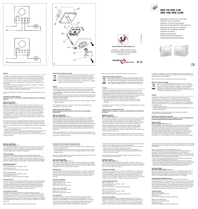 First page image of the manual for REB-1N