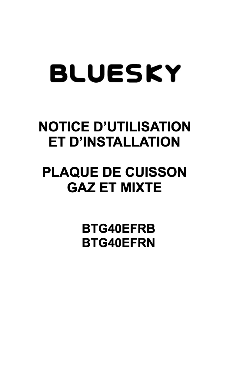 Page 1 of the manual User Manual Bluesky BTG 40 EFRB