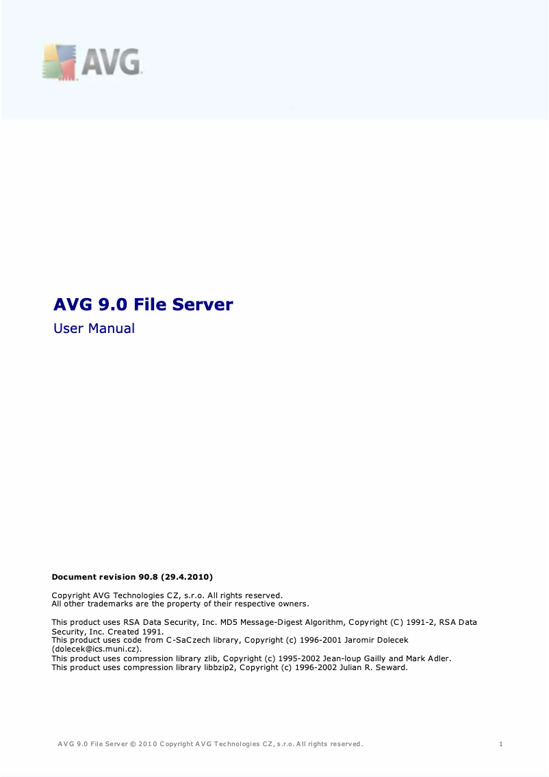 Page 1 de la notice Manuel utilisateur AVG File Server Edition 9.0