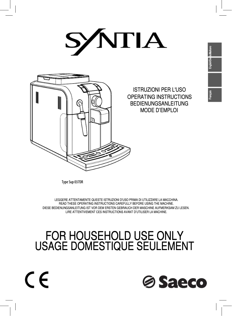 First page image of the manual for Saeco Syntia RI9836