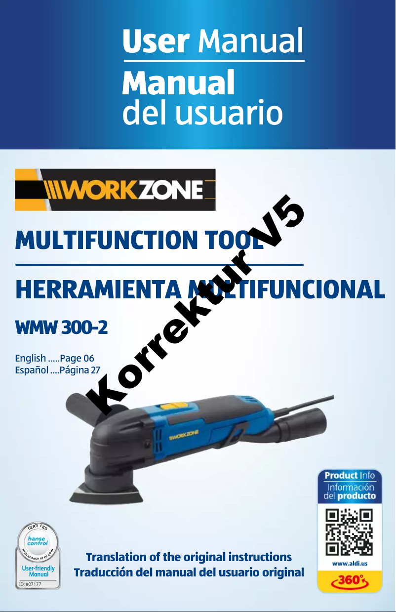 Page 1 of the manual User Manual Workzone Multifunction Tool WMW 300-2