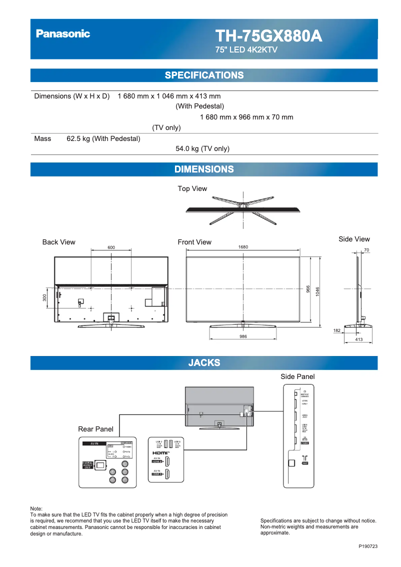 Page 1 of the manual User Manual Panasonic TH-75GX880A