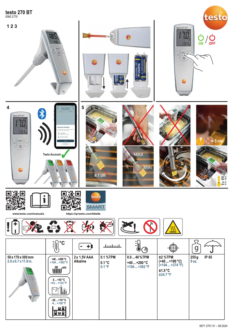 First page image of the manual for 270 BT