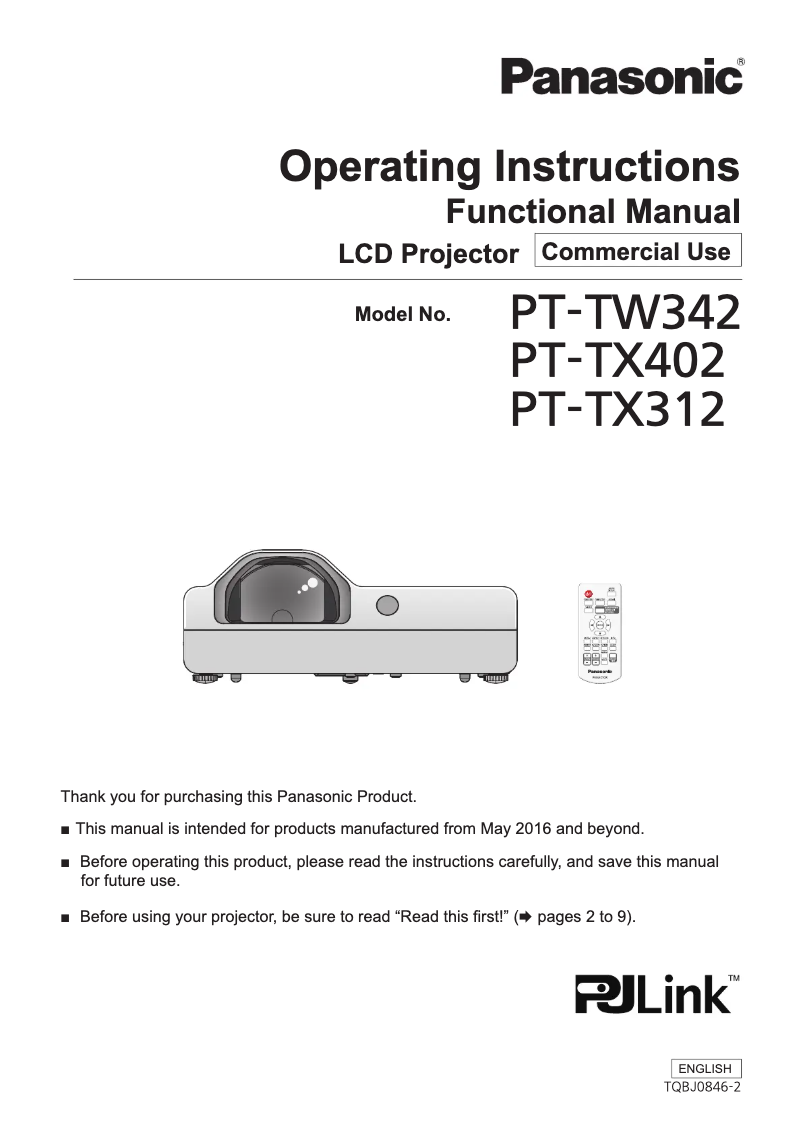 First page image of the manual for PT-TW342