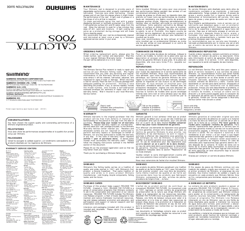 Page 1 of the manual User Manual Shimano Calcutta 700S