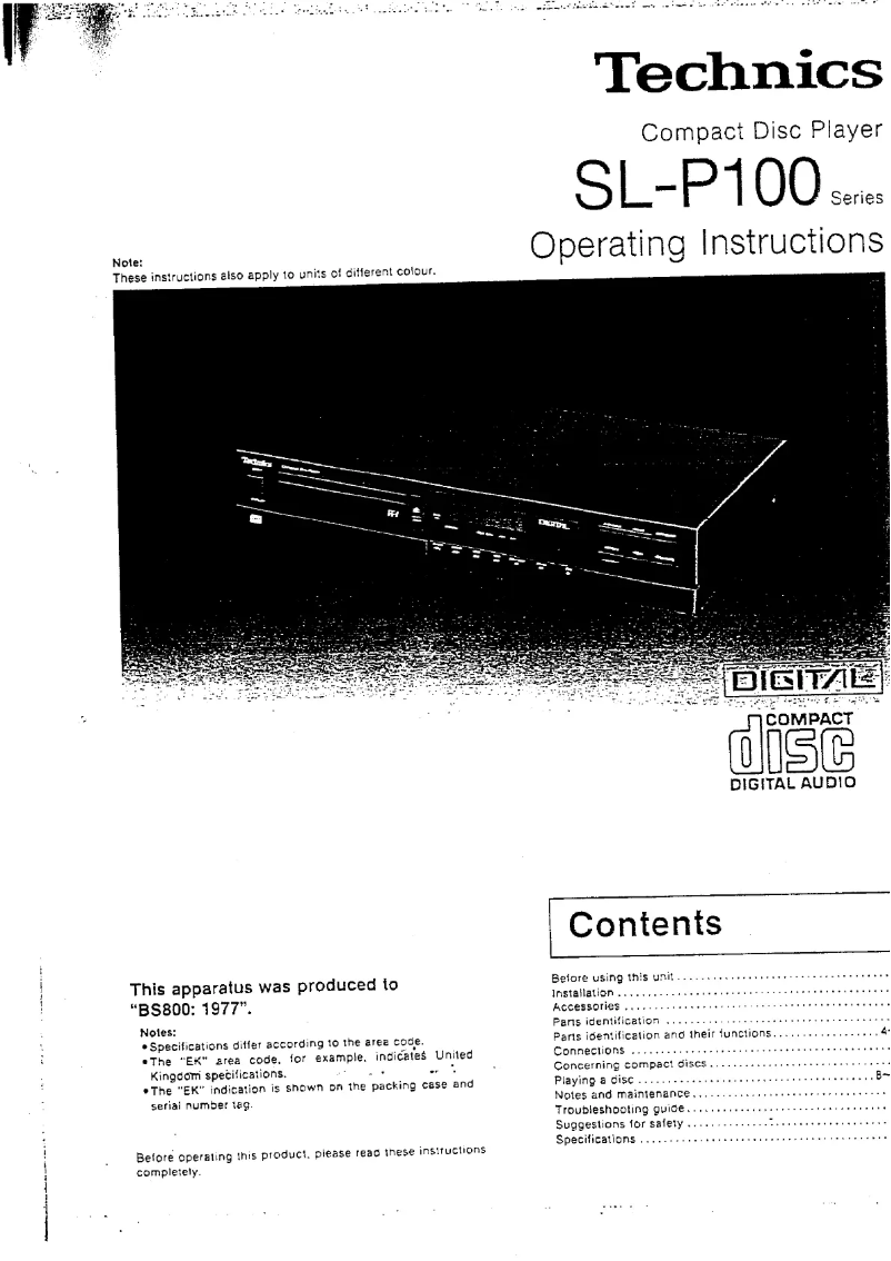 Page 1 of the manual User Manual Technics SL-P100
