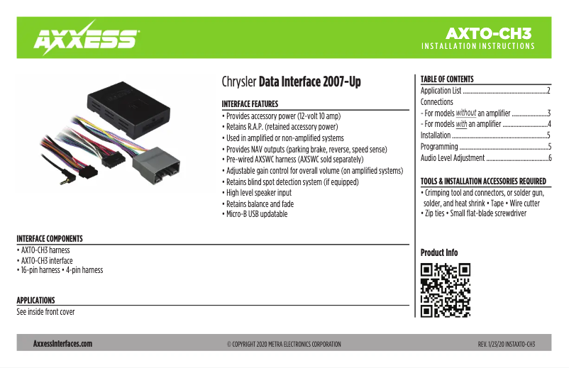 First page image of the manual for AXTO-CH3