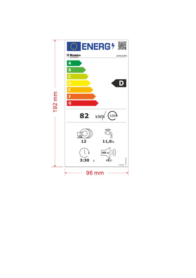 Page 1 of the manual Energy Label Hansa ZIM656PH