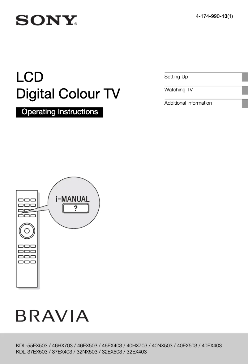Page 1 of the manual User Manual Sony Bravia KDL-40EX503