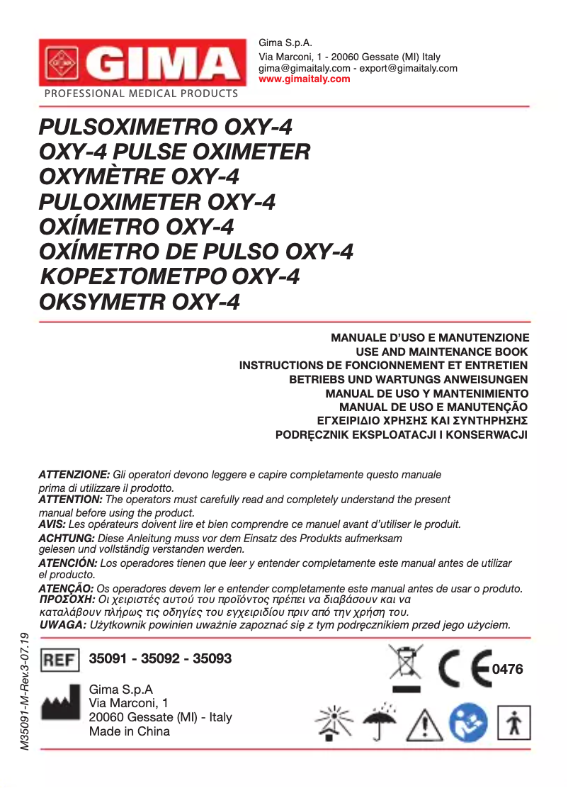 Page 1 of the manual User Manual GIMA OXY-4