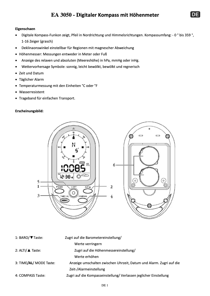 Page 1 of the manual User Manual Techno Line EA 3050