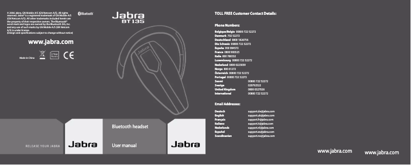 Image de la première page du manuel de l'appareil BT135