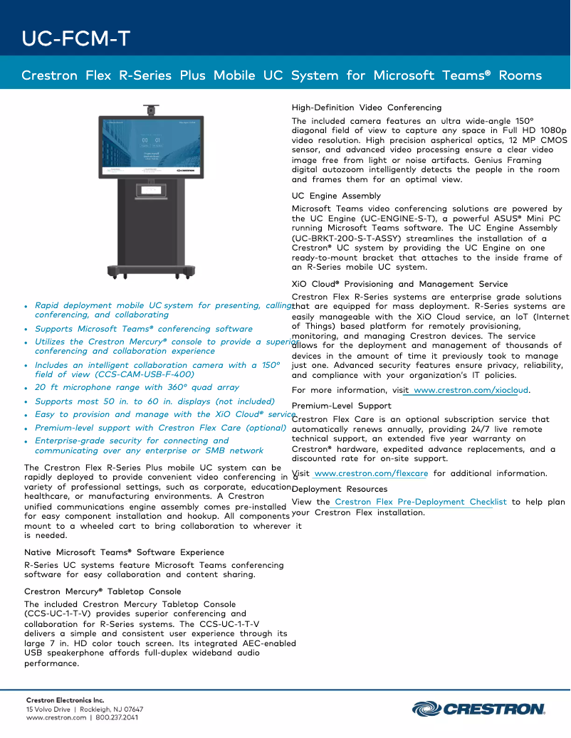 Page 1 of the manual Technical Sheet Crestron UC-FCM-T