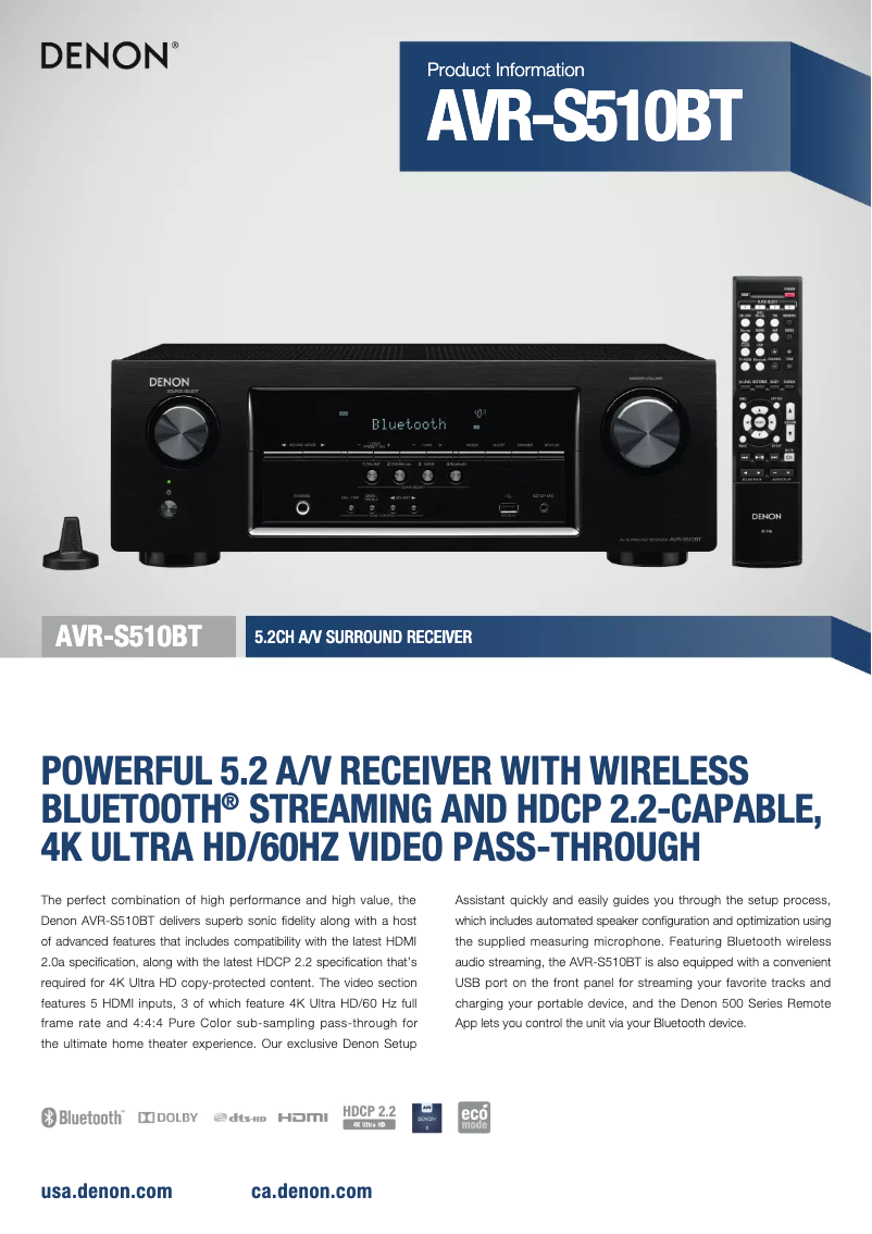 Page 1 of the manual Technical Sheet Denon AVR-S510BT