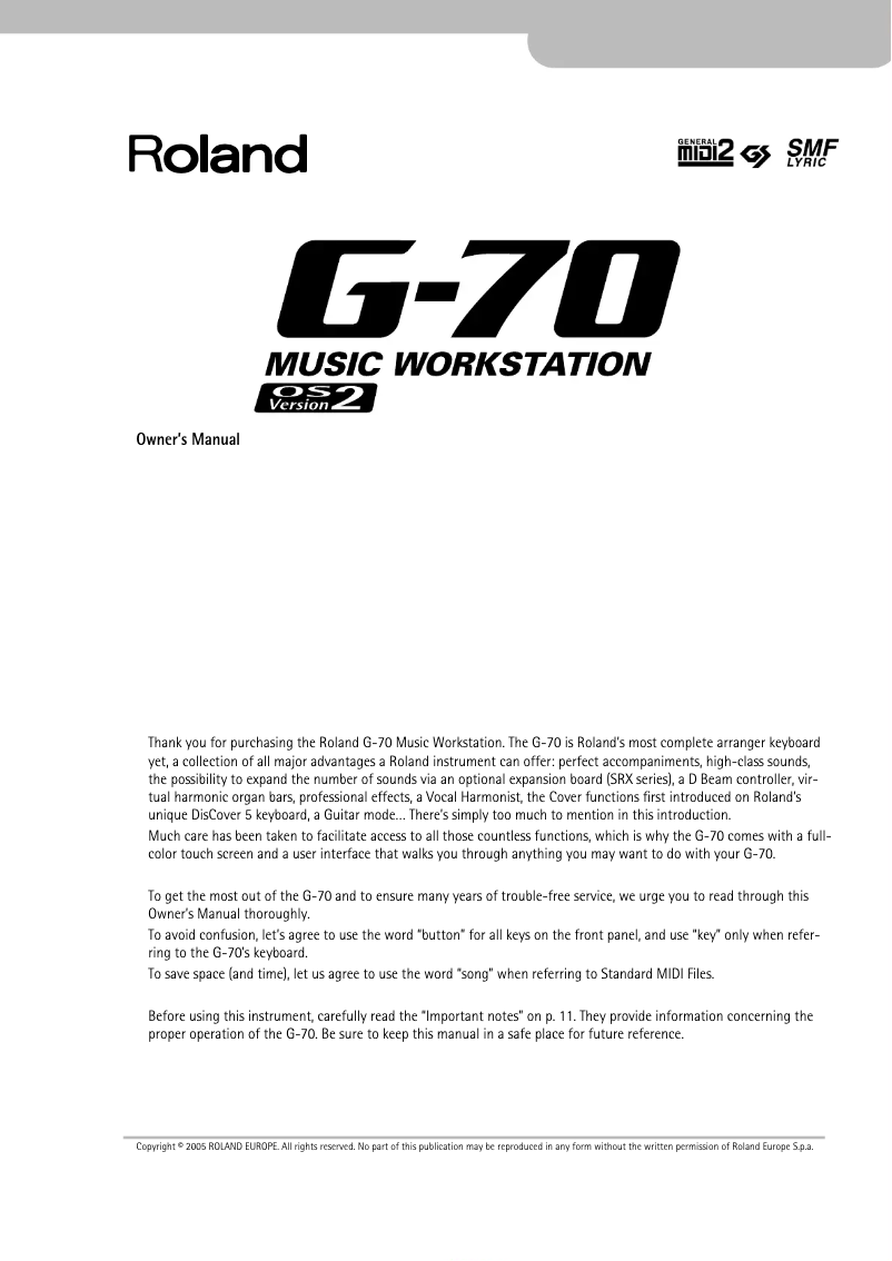 First page image of the manual for G-70
