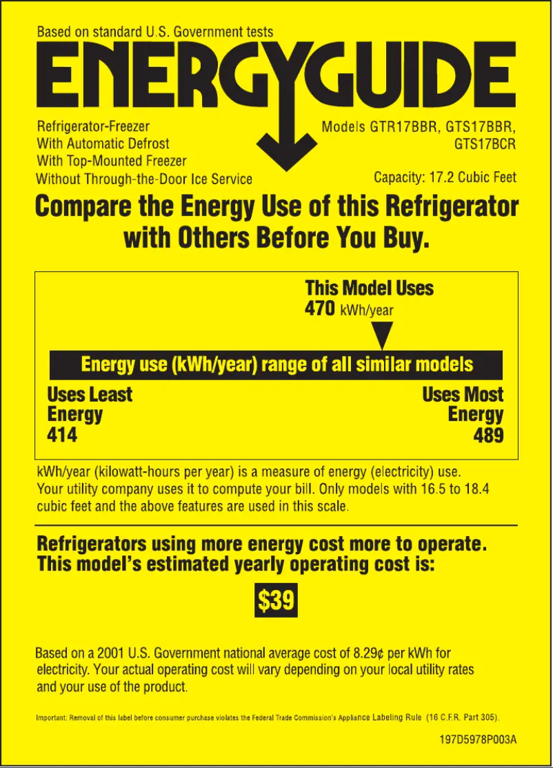 Page 1 of the manual Energy Label GE GTR17BBRLCC