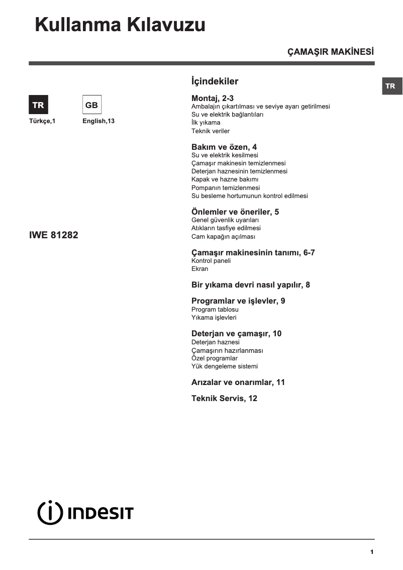 Page 1 of the manual User Manual Indesit IWE 81282 B C ECO TK