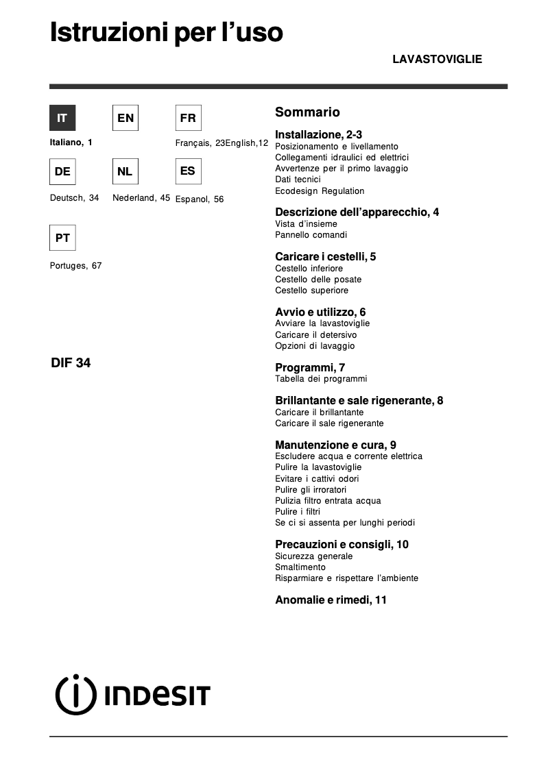 First page image of the manual for DIF 34