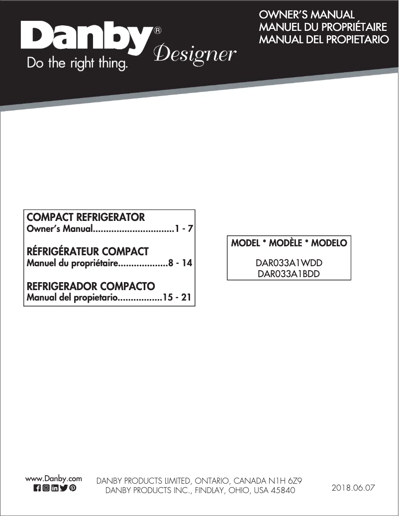 Page 1 of the manual User Manual Danby DAR033A1BDD