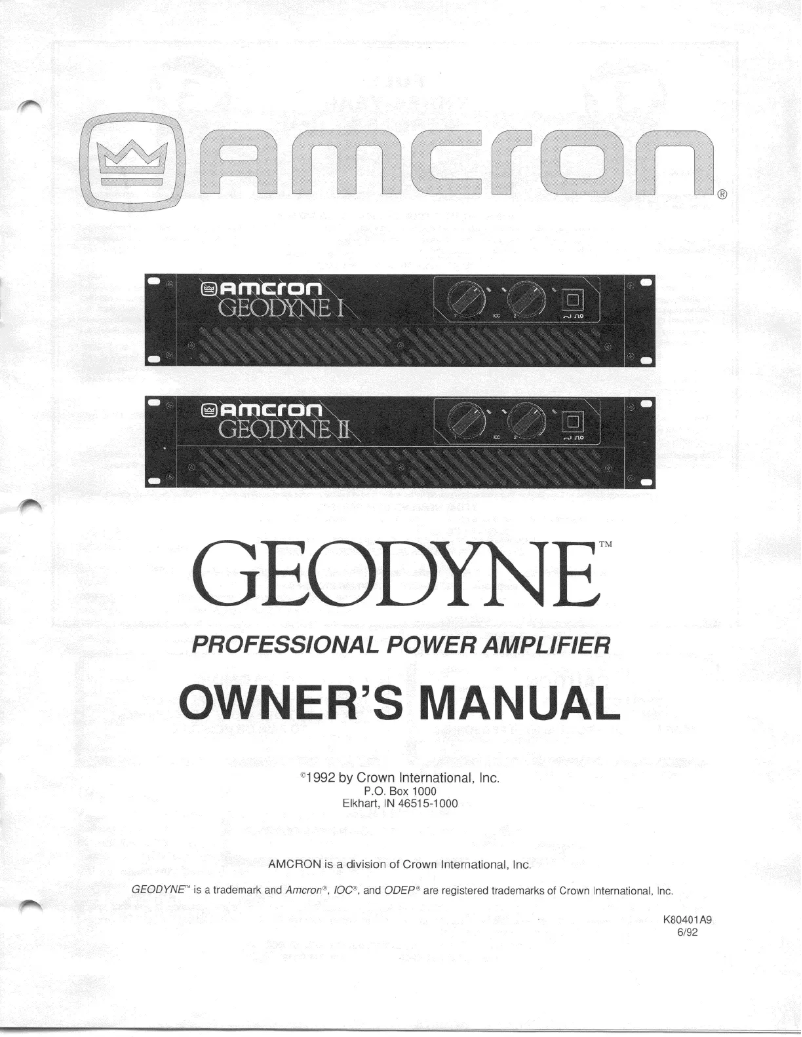 First page image of the manual for Geodyne