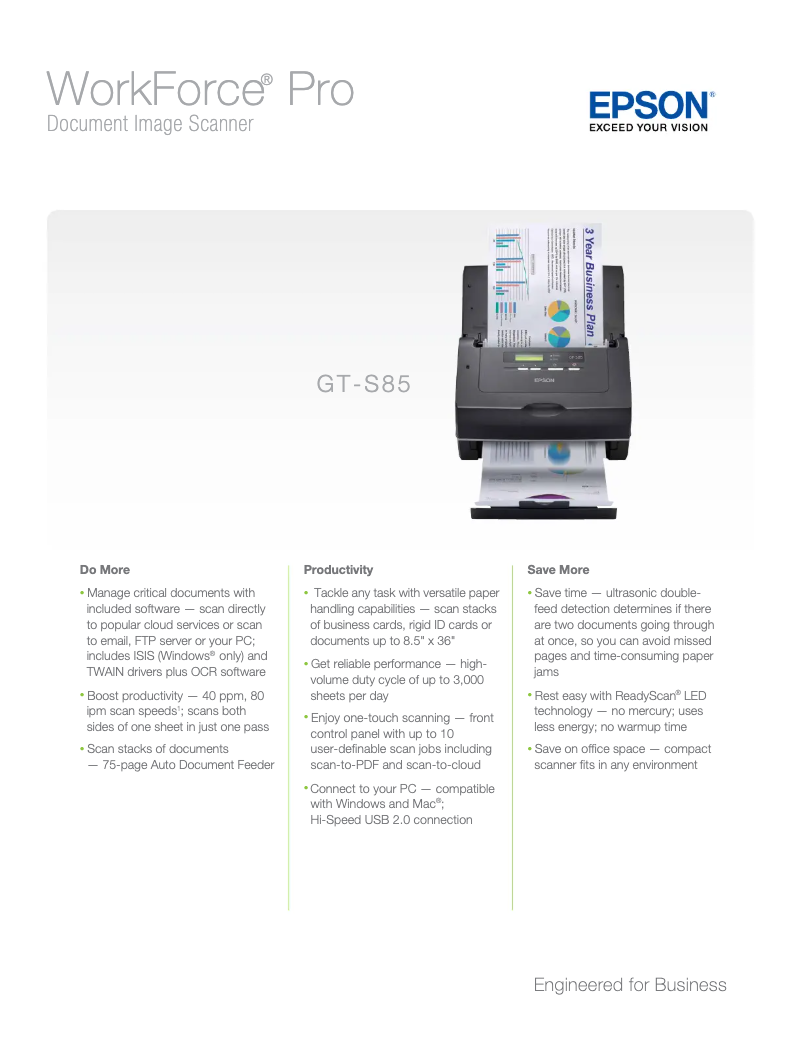 Page 1 of the manual Technical Sheet Epson WorkForce Pro GT-S85