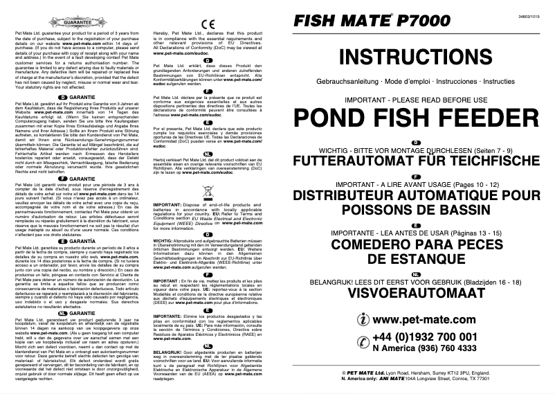 Page 1 of the manual User Manual Closer Pets Fish Mate P7000