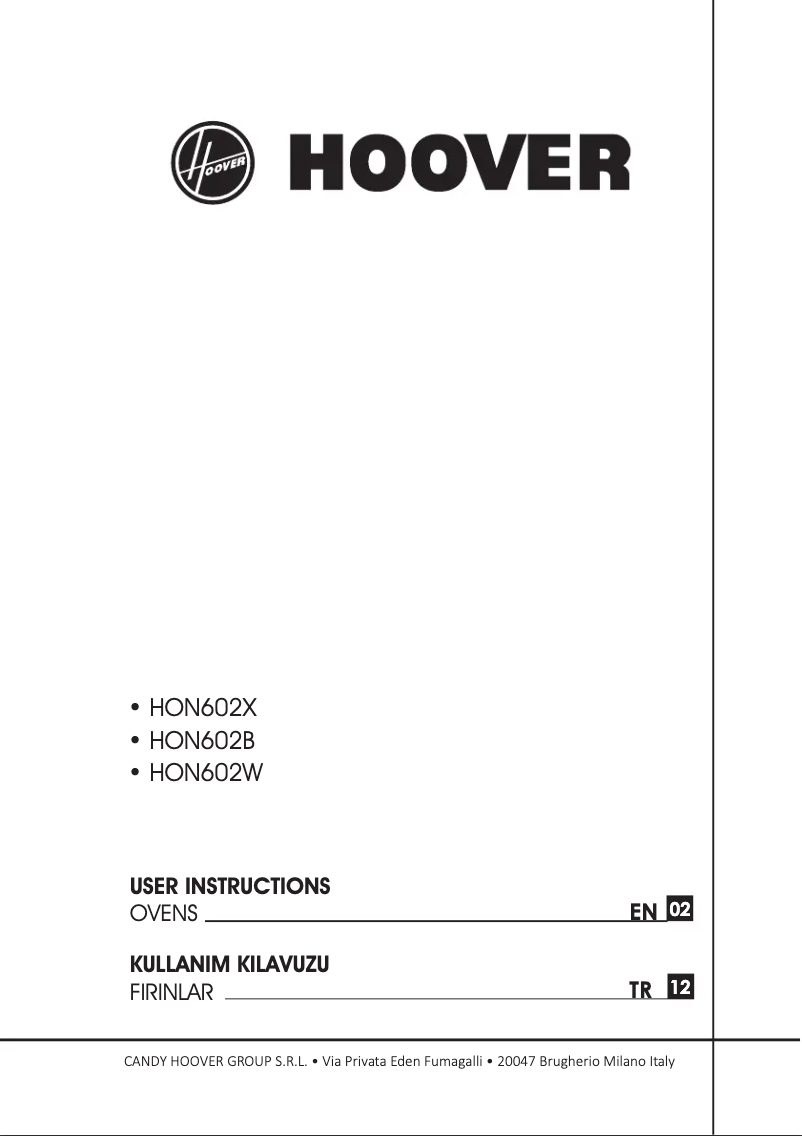 Page 1 of the manual User Manual Hoover HON602W