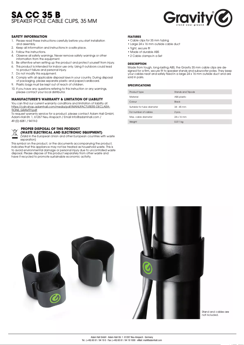 First page image of the manual for SA CC 35 B