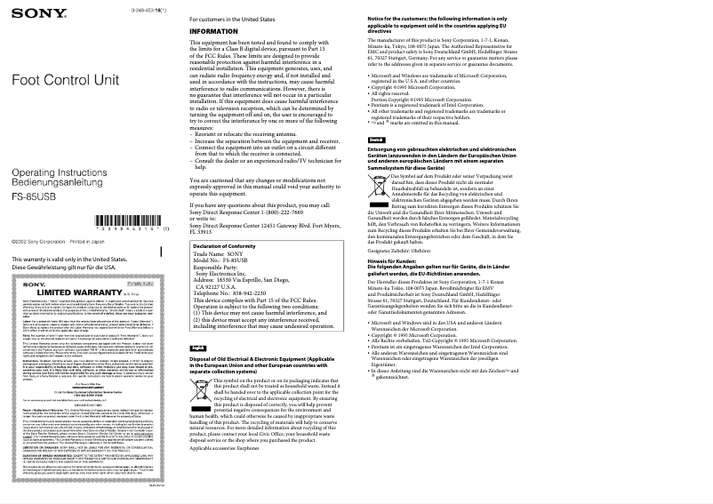 First page image of the manual for FS-85USB