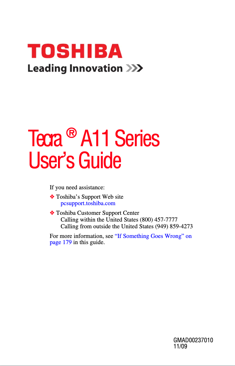 First page image of the manual for Tecra A11