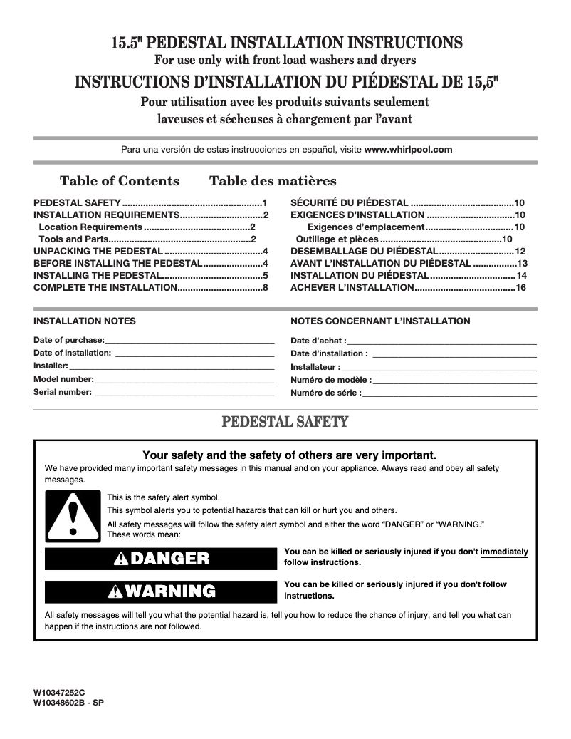 Page 1 of the manual Installation Guide Maytag XHPC155YC
