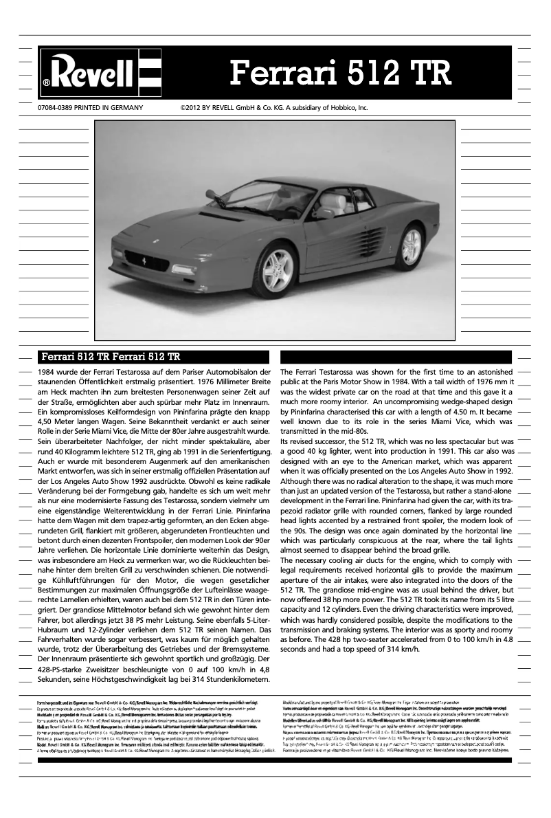 First page image of the manual for Ferrari 512 TR