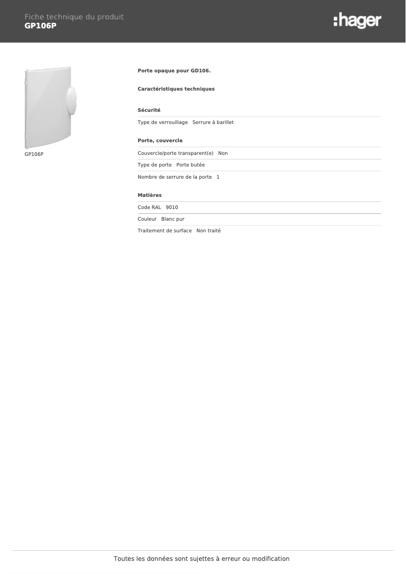 First page image of the manual for GP106P