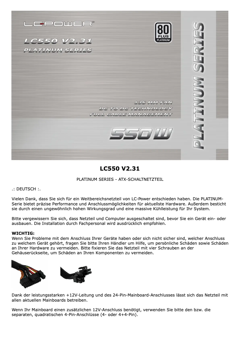 Page 1 of the manual User Manual LC-Power LC550 V2.31