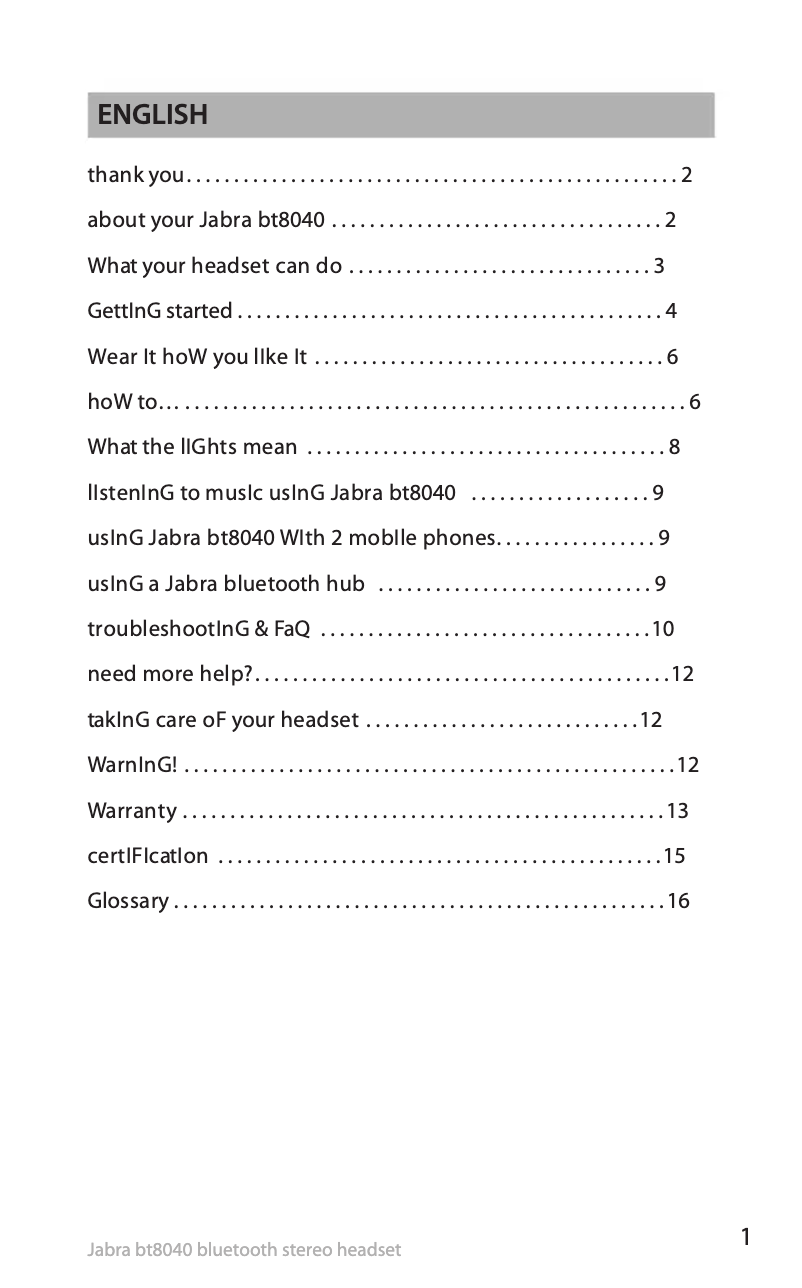 First page image of the manual for BT8040