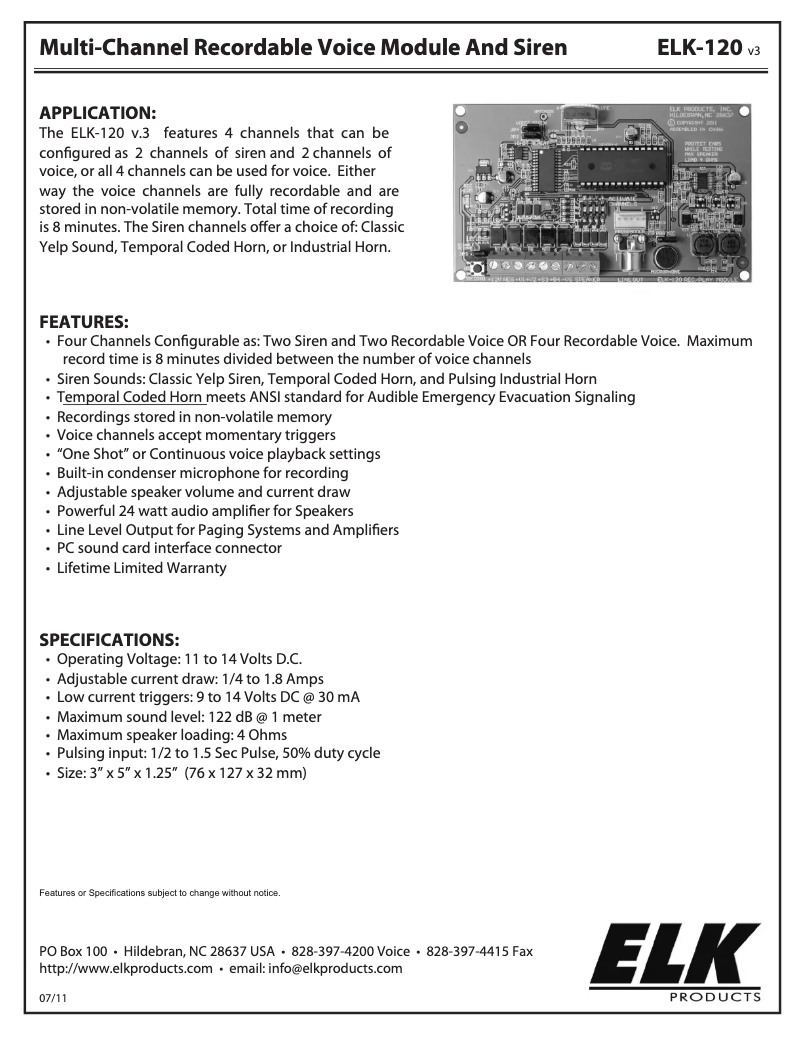 First page image of the manual for ELK-120