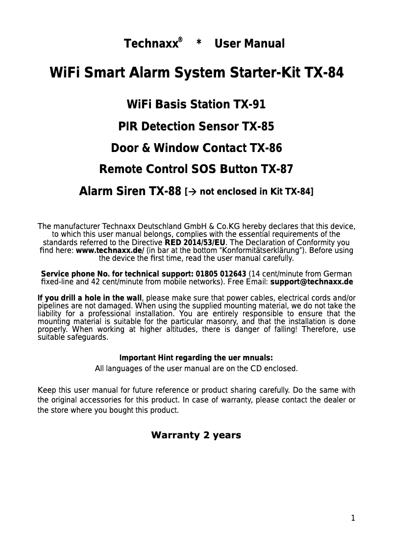 First page image of the manual for TX-85