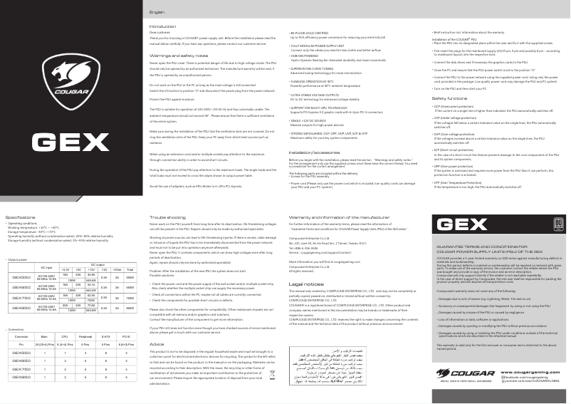 First page image of the manual for GEX850