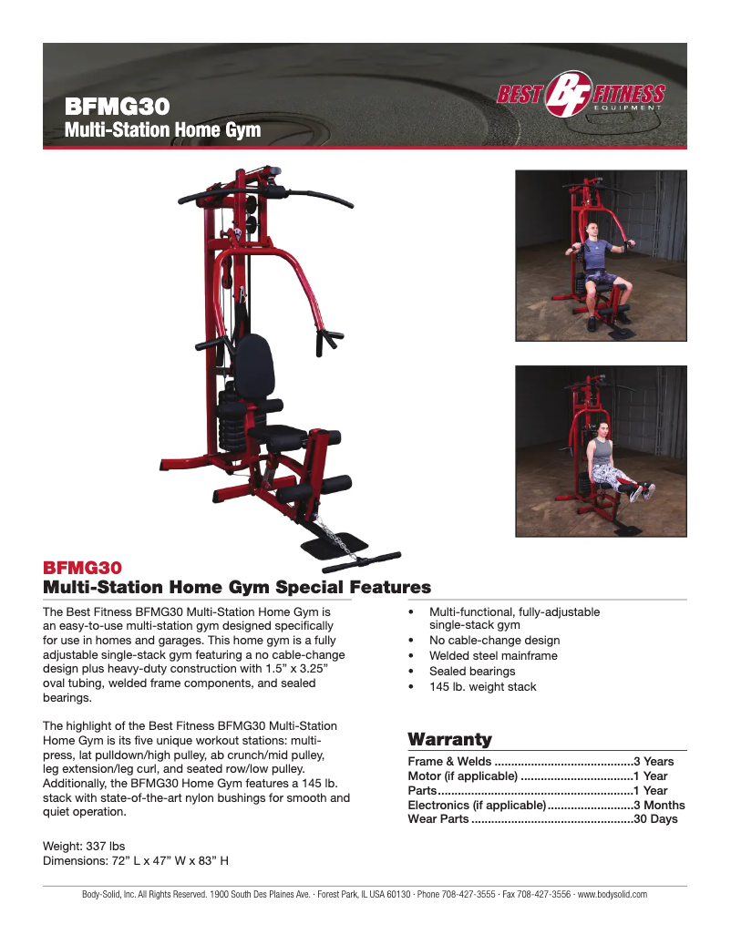 Page 1 of the manual Technical Sheet Best Fitness BFMG30