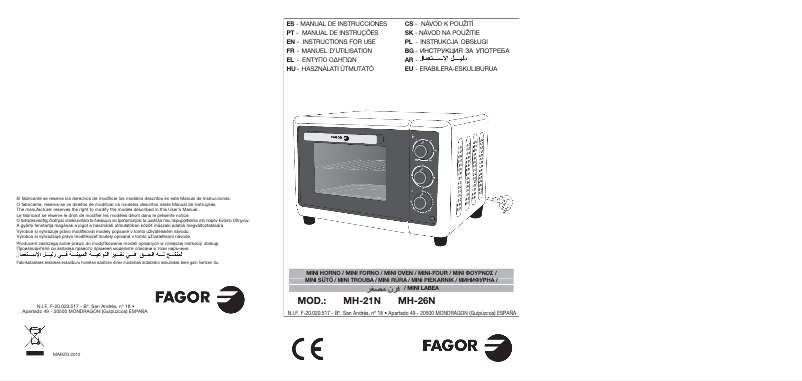 Page 1 of the manual User Manual Fagor MH-26N