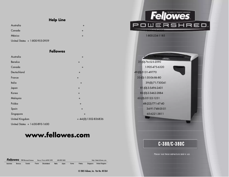 Page 1 of the manual User Manual Fellowes Powershred C-380