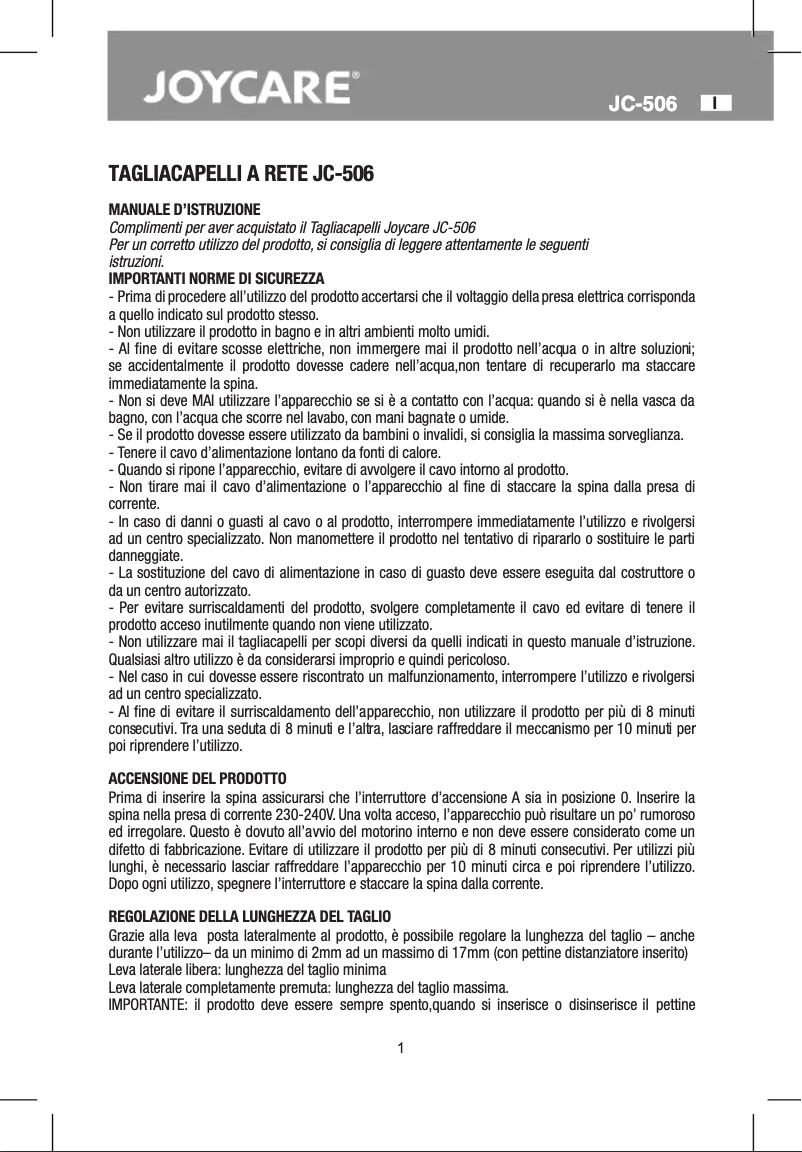 Image de la première page du manuel de l'appareil JC-506