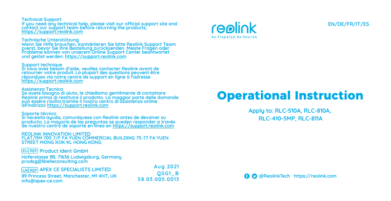 First page image of the manual for RLC-811A