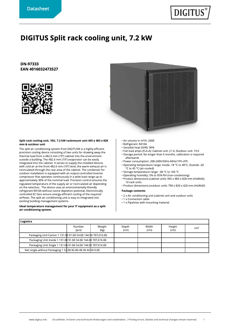 Page 1 of the manual Technical Sheet Digitus DN-97333