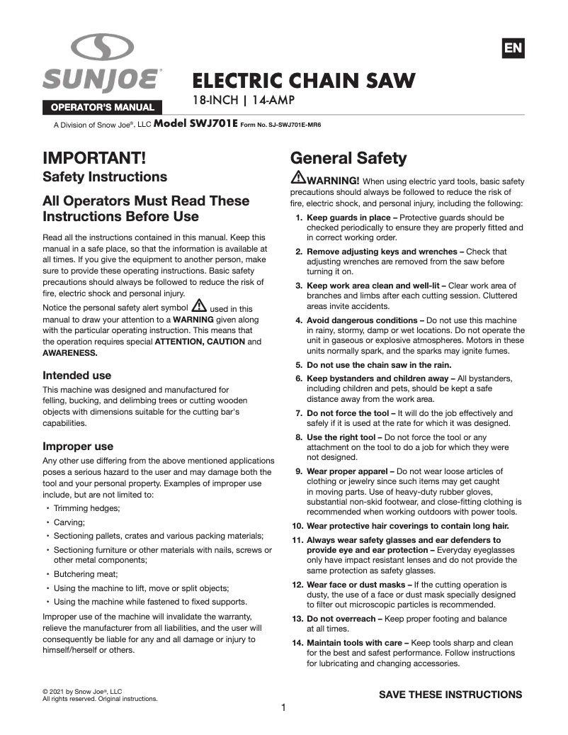 First page image of the manual for SWJ701E